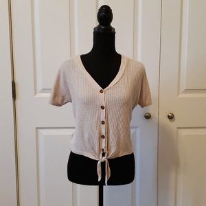 Adorable Button Down Cream Sweater Size S with Tie Detail